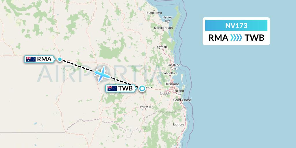 NV173 Naft Airlines Flight Map: Roma to Toowoomba