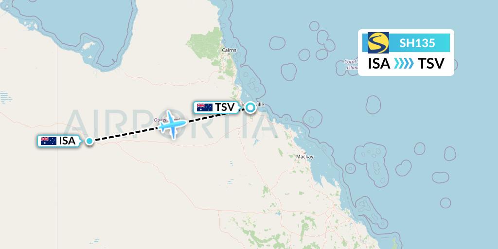 SH135 Sharp Airlines Flight Map: Mount Isa to Townsville