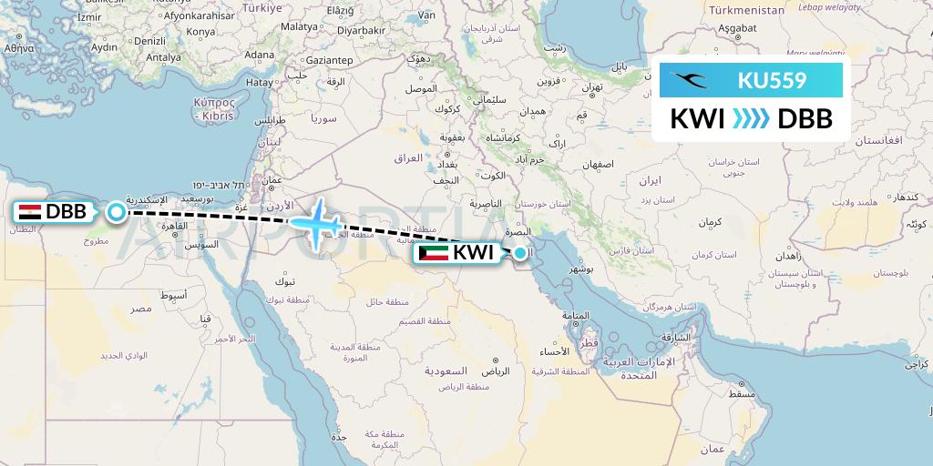 KU559 Kuwait Airways Flight Map: Kuwait City to El Alamein