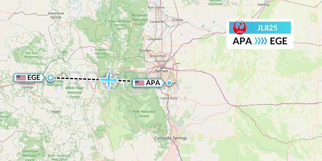 JL825 Japan Airlines Flight Map: Denver to Eagle