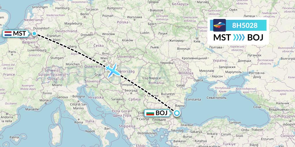 8H5028 BH Air Flight Map: Maastricht to Burgas