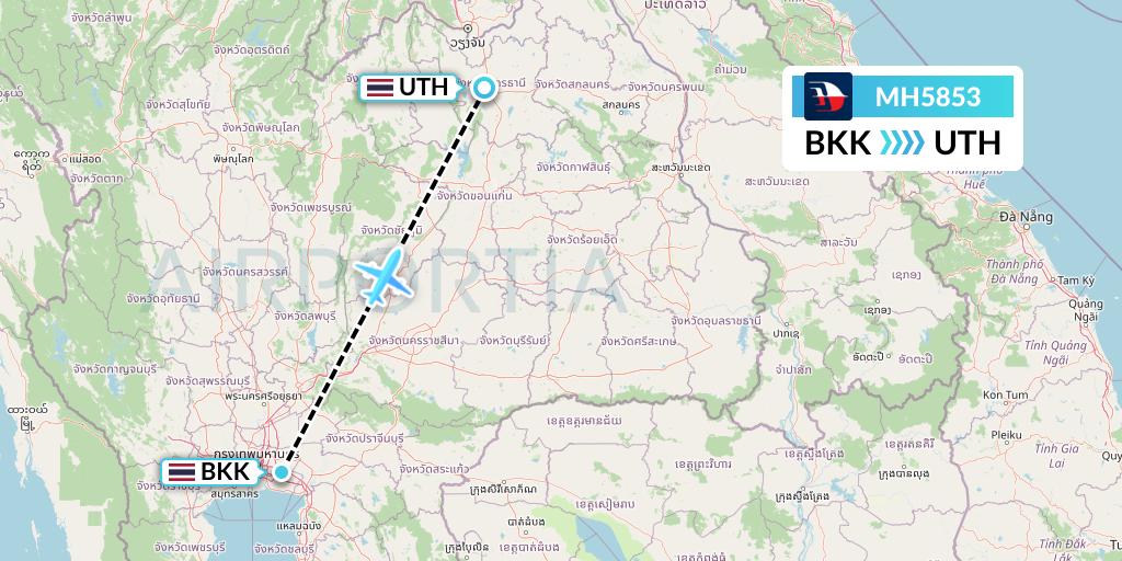 MH5853 Malaysia Airlines Flight Map: Bangkok to Udon Thani