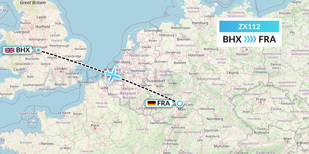 ZX112 Air Georgian Flight Map: Birmingham to Frankfurt