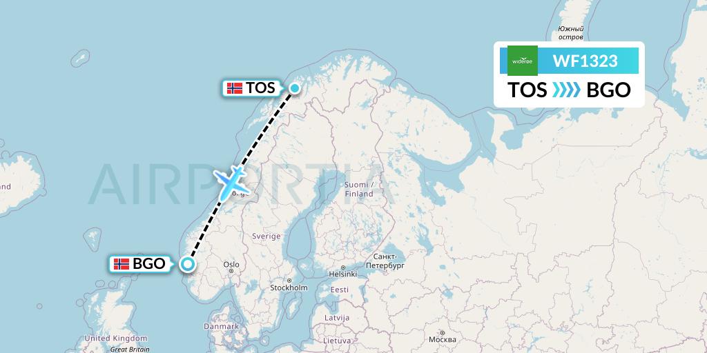 WF1323 Wideroe Flight Map: Tromso to Bergen