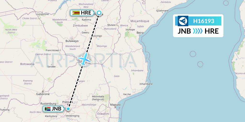 H16193 Hahn Air Systems Flight Map: Johannesburg to Harare
