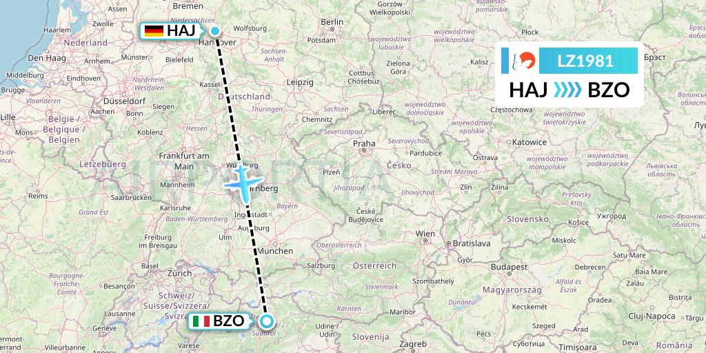 LZ1981 Air Link Flight Map: Hannover to Bolzano