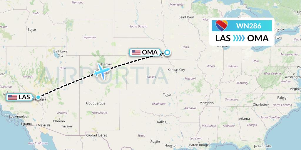 WN286 Southwest Airlines Flight Map: Las Vegas to Omaha
