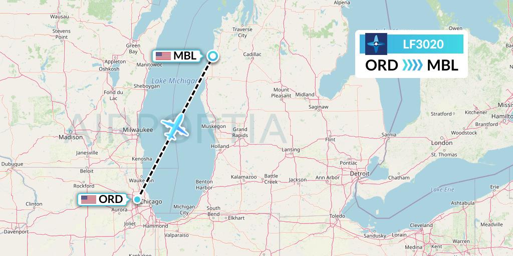 LF3020 Corporate Flight Management Flight Map: Chicago to Manistee