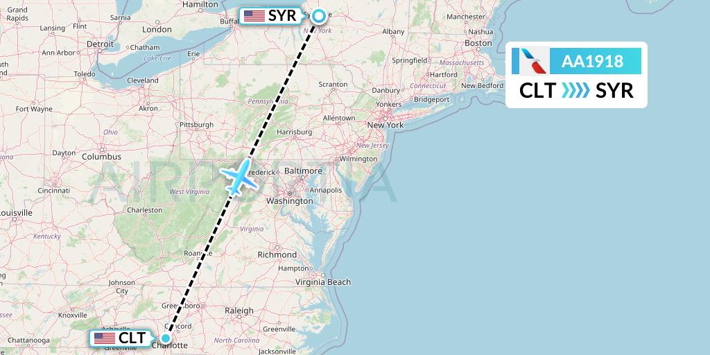 AA1918 American Airlines Flight Map: Charlotte to Syracuse