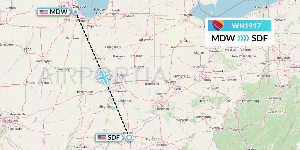 WN1917 Southwest Airlines Flight Map: Chicago to Louisville