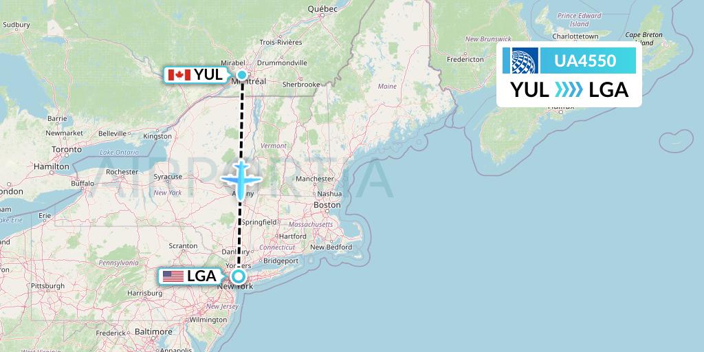 UA4550 United Airlines Flight Map: Montreal to New York