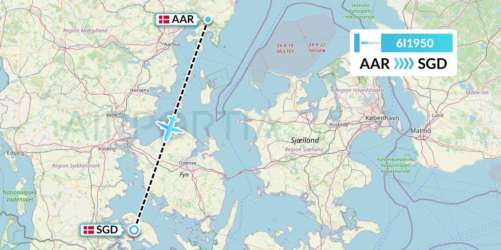 6I1950 Air Alsie Flight Map: Aarhus to Sonderborg