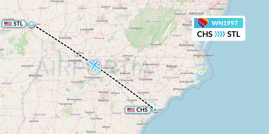 WN1997 Southwest Airlines Flight Map: Charleston to St. Louis