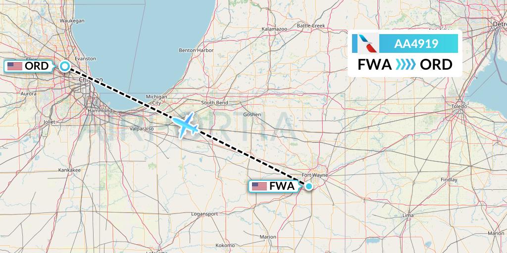 AA4919 American Airlines Flight Map: Fort Wayne to Chicago