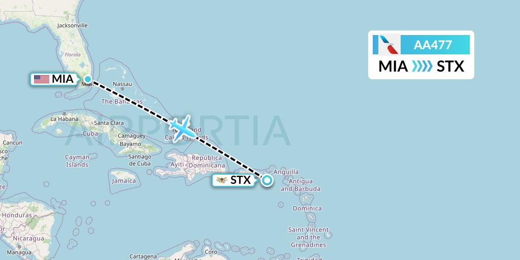 AA477 American Airlines Flight Map: Miami to St. Croix