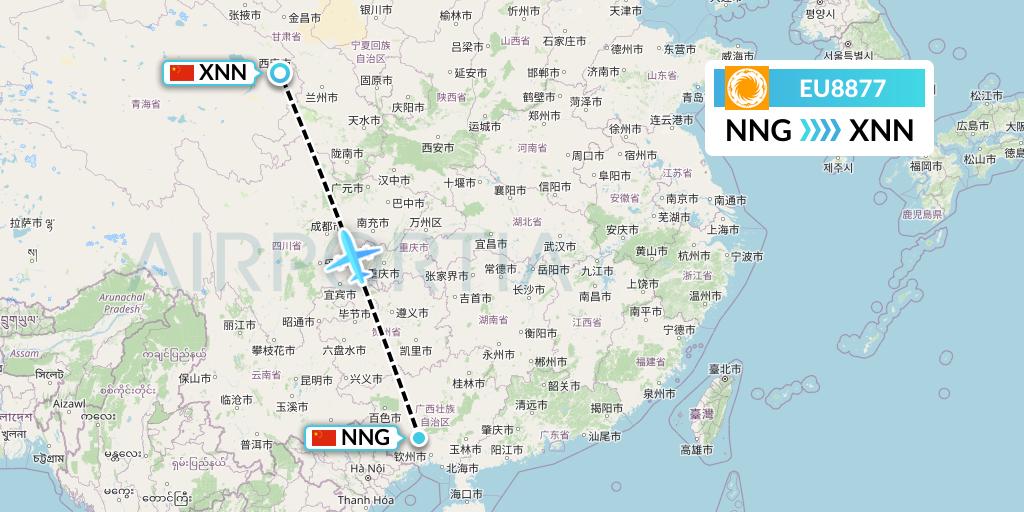 EU8877 Chengdu Airlines Flight Map: Nanning to Xining