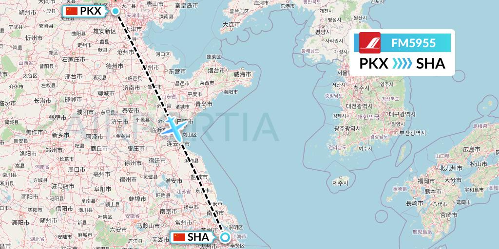 FM5955 Shanghai Airlines Flight Map: Beijing to Shanghai