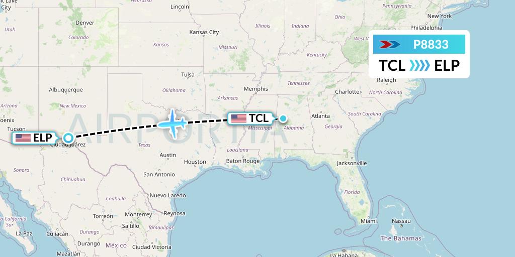 P8833 Sprint Air Flight Map: Tuscaloosa to El Paso