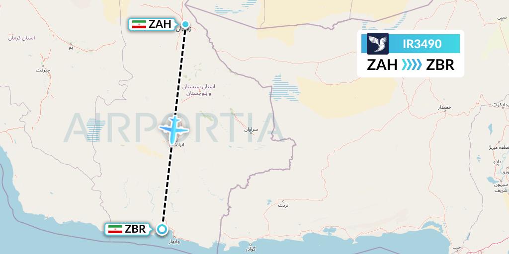IR3490 Iran Air Flight Map: Zahedan to Chabahar