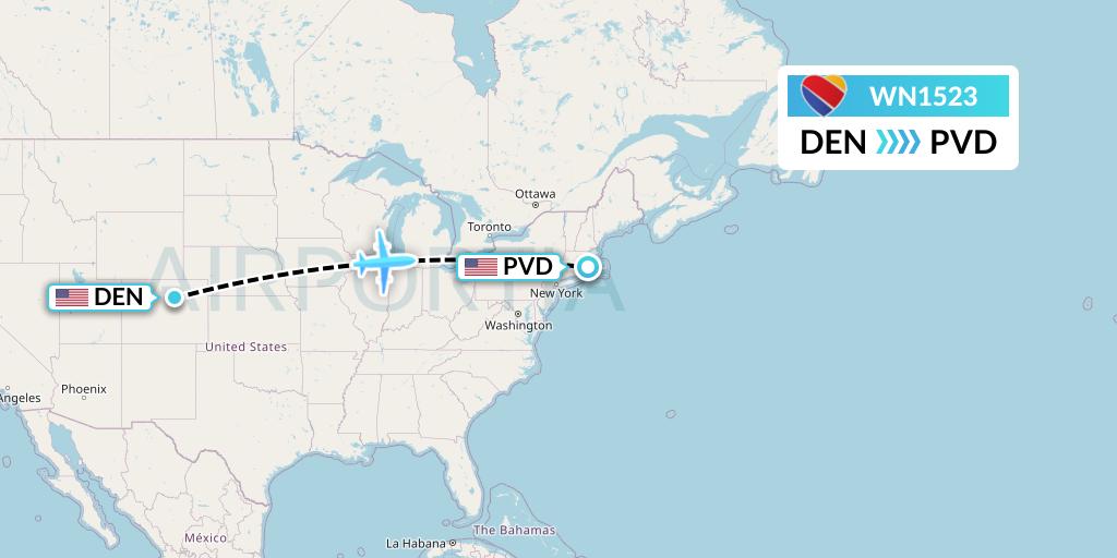 WN1523 Southwest Airlines Flight Map: Denver to Providence