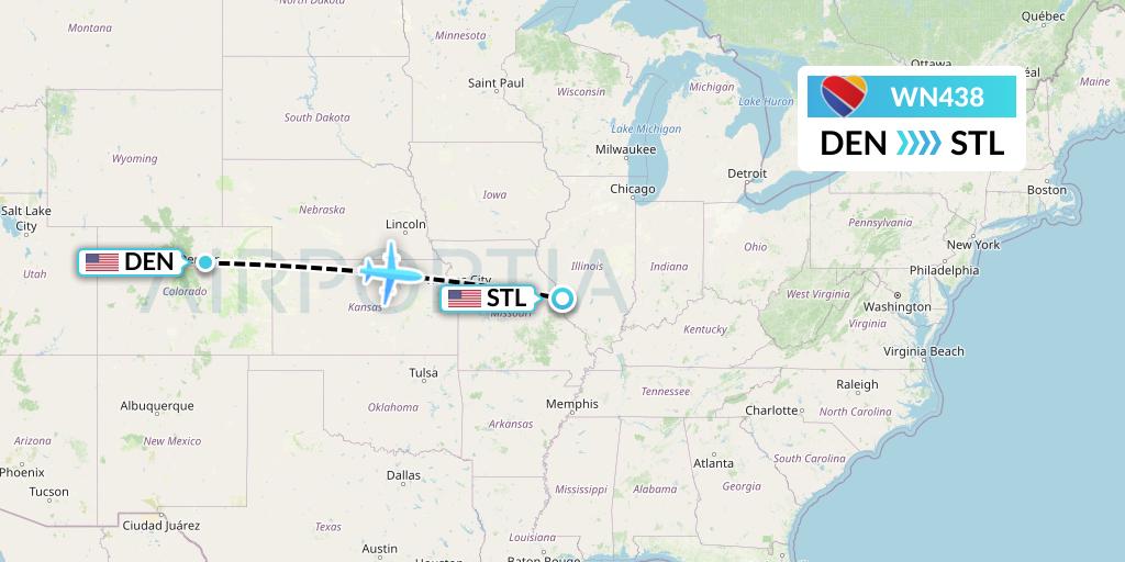 WN438 Southwest Airlines Flight Map: Denver to St. Louis
