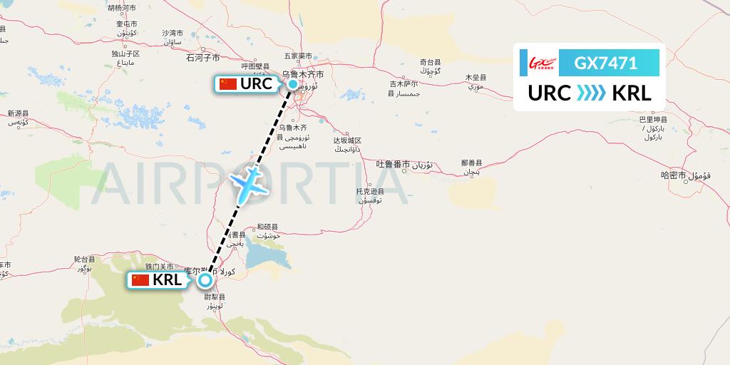GX7471 GX Airlines Flight Map: Urumqi to Korla