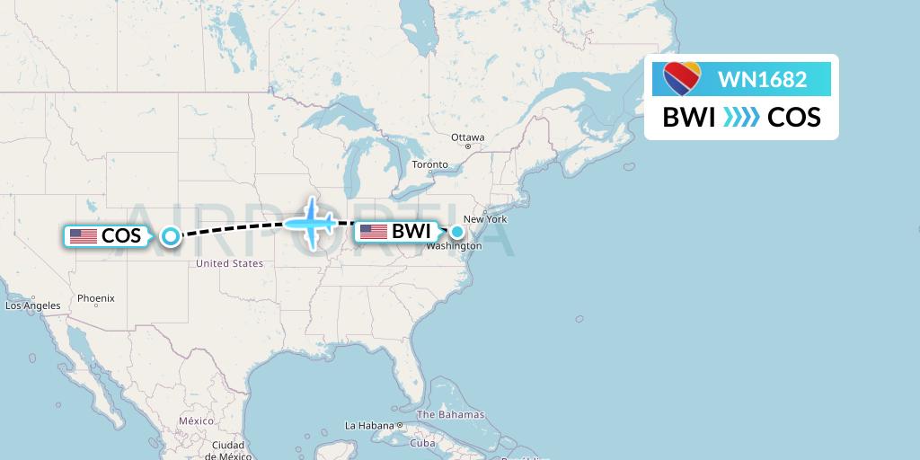 WN1682 Southwest Airlines Flight Map: Baltimore to Colorado Springs