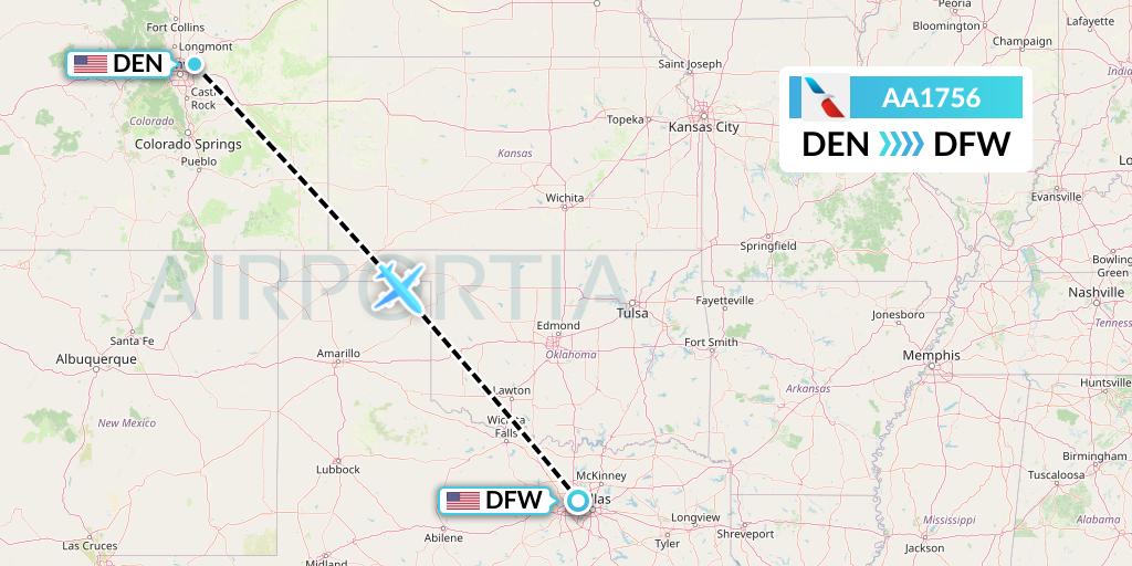 AA1756 American Airlines Flight Map: Denver to Dallas