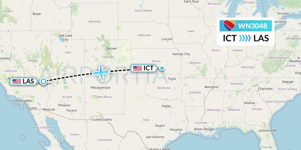 WN3048 Southwest Airlines Flight Map: Wichita to Las Vegas