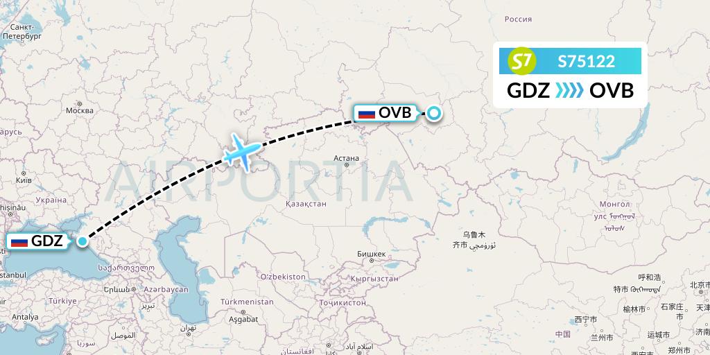 S75122 S7 Airlines Flight Map: Gelendzhik to Novosibirsk