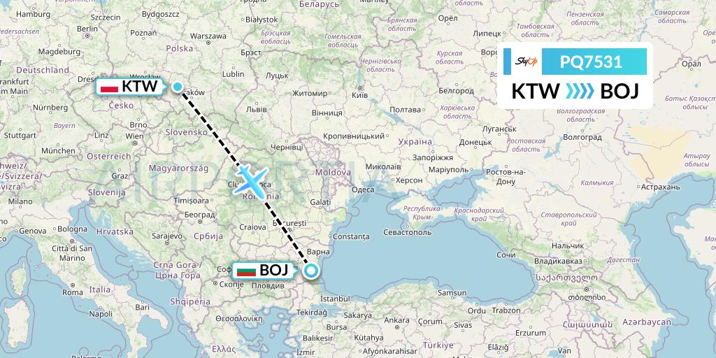 PQ7531 SkyUp Airlines Flight Map: Katowice to Burgas