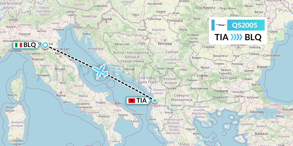 QS2005 Smartwings Flight Map: Tirana to Bologna