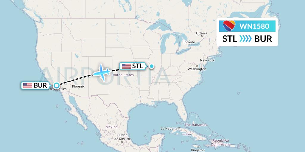 WN1580 Southwest Airlines Flight Map: St. Louis to Burbank