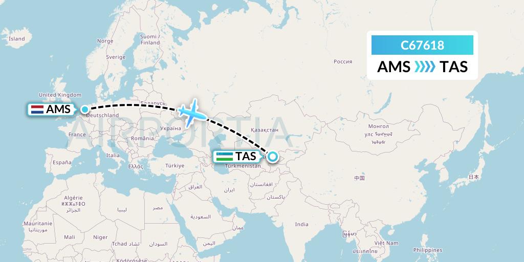 C67618 Capitol Air Express Flight Map: Amsterdam to Tashkent