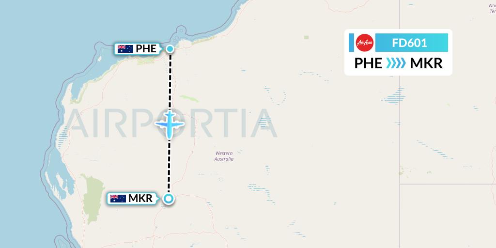 FD601 Thai AirAsia Flight Map: Port Hedland to Meekathara