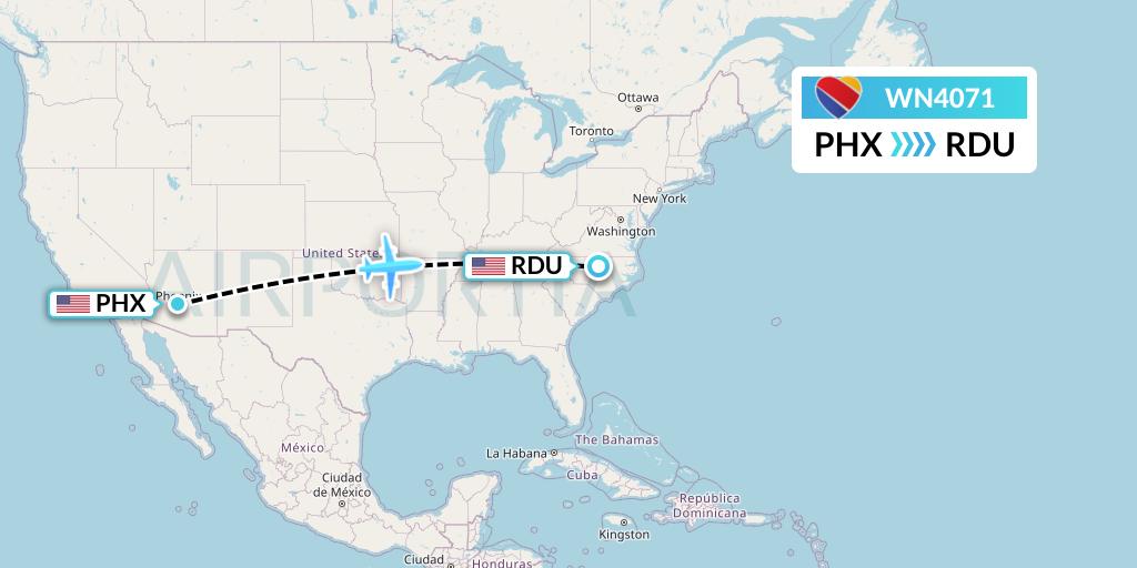 WN4071 Southwest Airlines Flight Map: Phoenix to Raleigh-Durham
