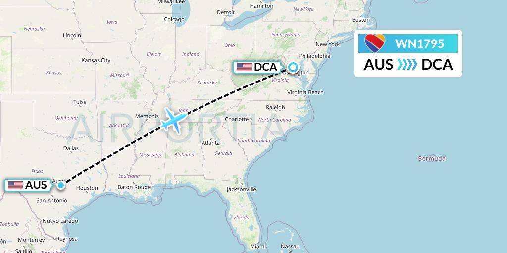 WN1795 Southwest Airlines Flight Map: Austin to Washington