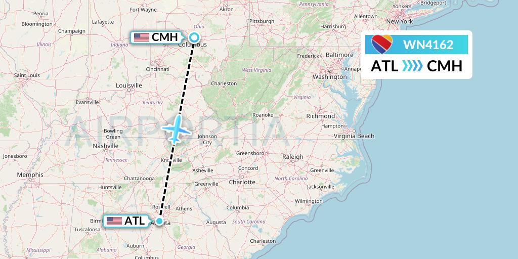 WN4162 Southwest Airlines Flight Map: Atlanta to Columbus