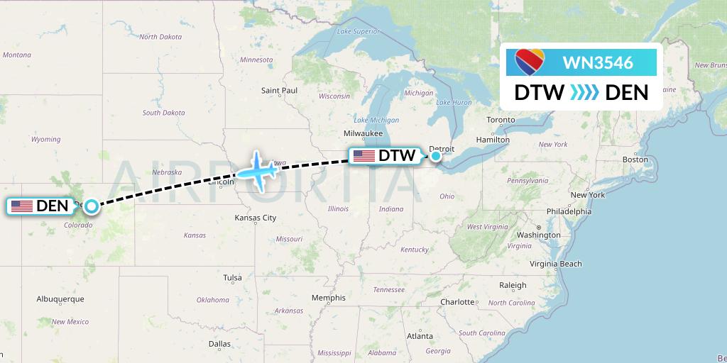 WN3546 Southwest Airlines Flight Map: Detroit to Denver