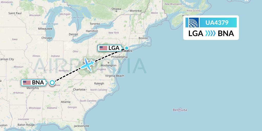 UA4379 United Airlines Flight Map: New York to Nashville