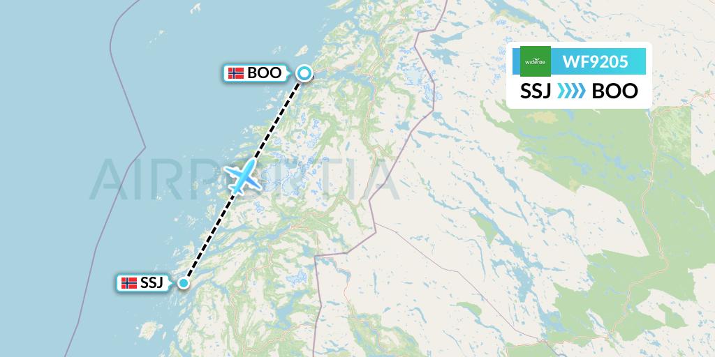 WF9205 Wideroe Flight Map: Sandnessjoen to Bodo