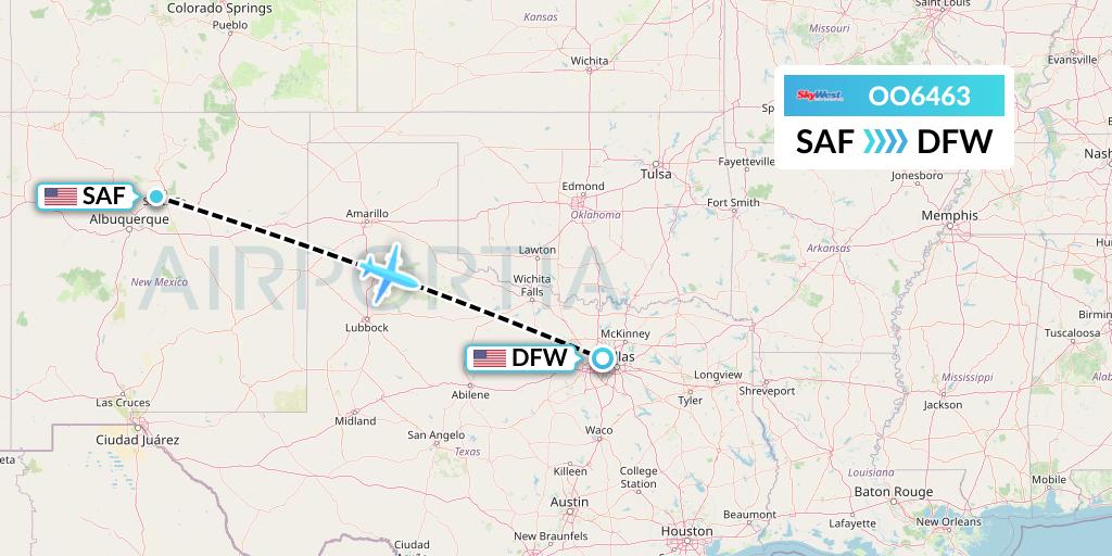 OO6463 SkyWest Airlines Flight Map: Santa Fe to Dallas