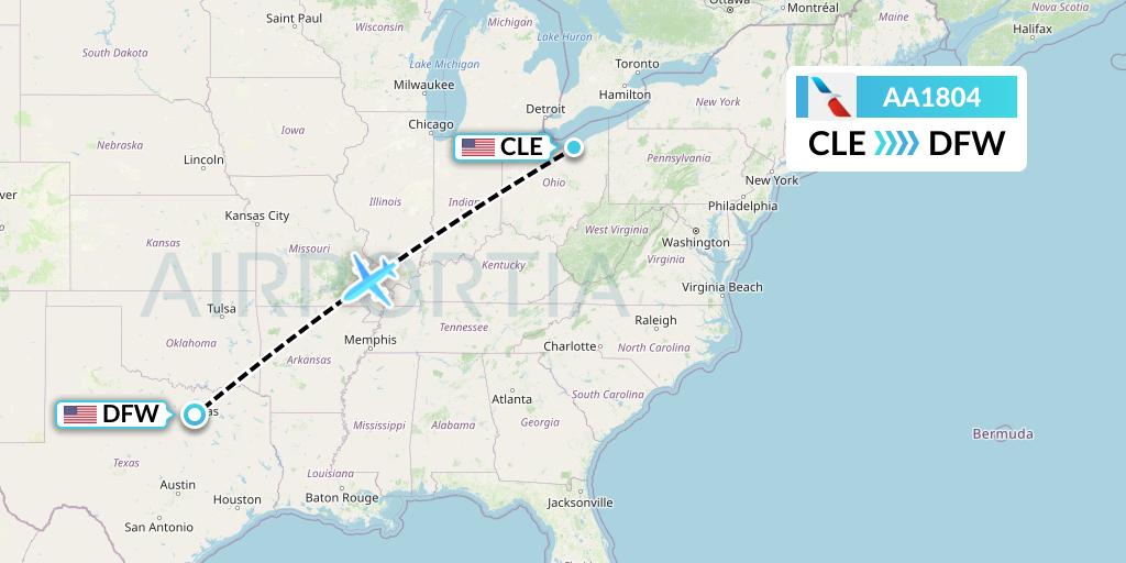 AA1804 American Airlines Flight Map: Cleveland to Dallas