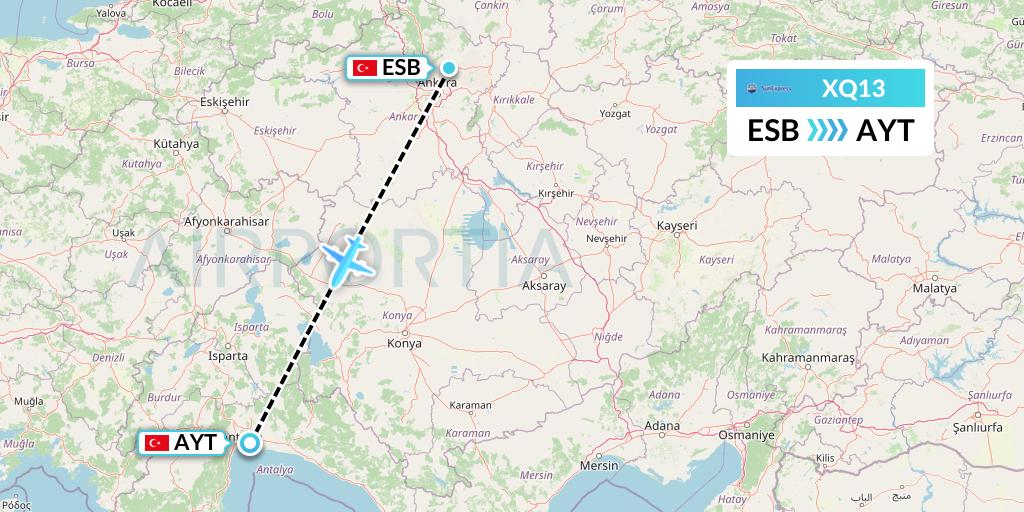 XQ13 SunExpress Flight Map: Ankara to Antalya