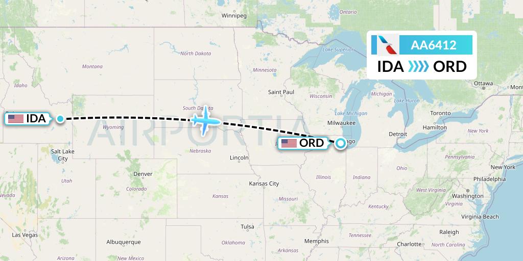 AA6412 American Airlines Flight Map: Idaho Falls to Chicago