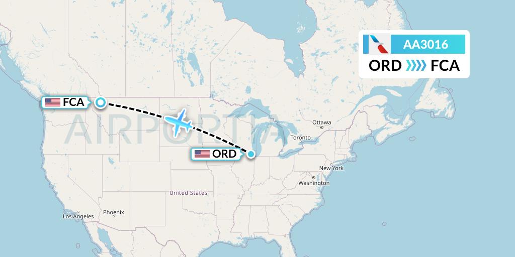 AA3016 American Airlines Flight Map: Chicago to Kalispell