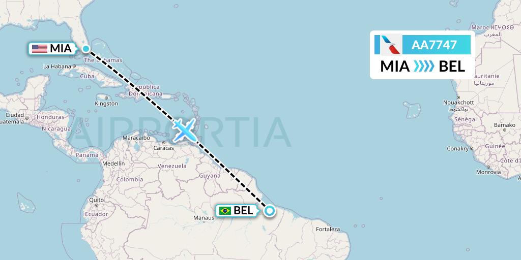 AA7747 American Airlines Flight Map: Miami to Belem