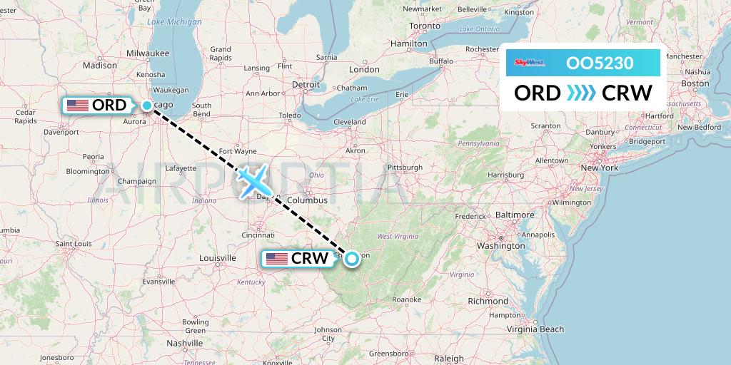 OO5230 SkyWest Airlines Flight Map: Chicago to Charleston