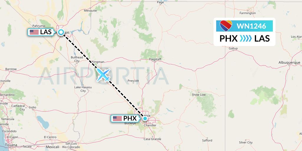 WN1246 Southwest Airlines Flight Map: Phoenix to Las Vegas