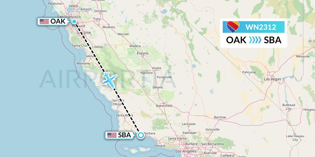 WN2312 Southwest Airlines Flight Map: Oakland to Santa Barbara